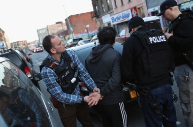 U.S. Immigration and Customs Enforcement officers arrest an undocumented Mexican immigrant during a raid in Bushwick, Brooklyn, in April of 2018.