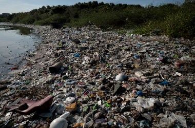 Plastic wastes fill a beach on April 18th, 2018, in Manila, Philippines.