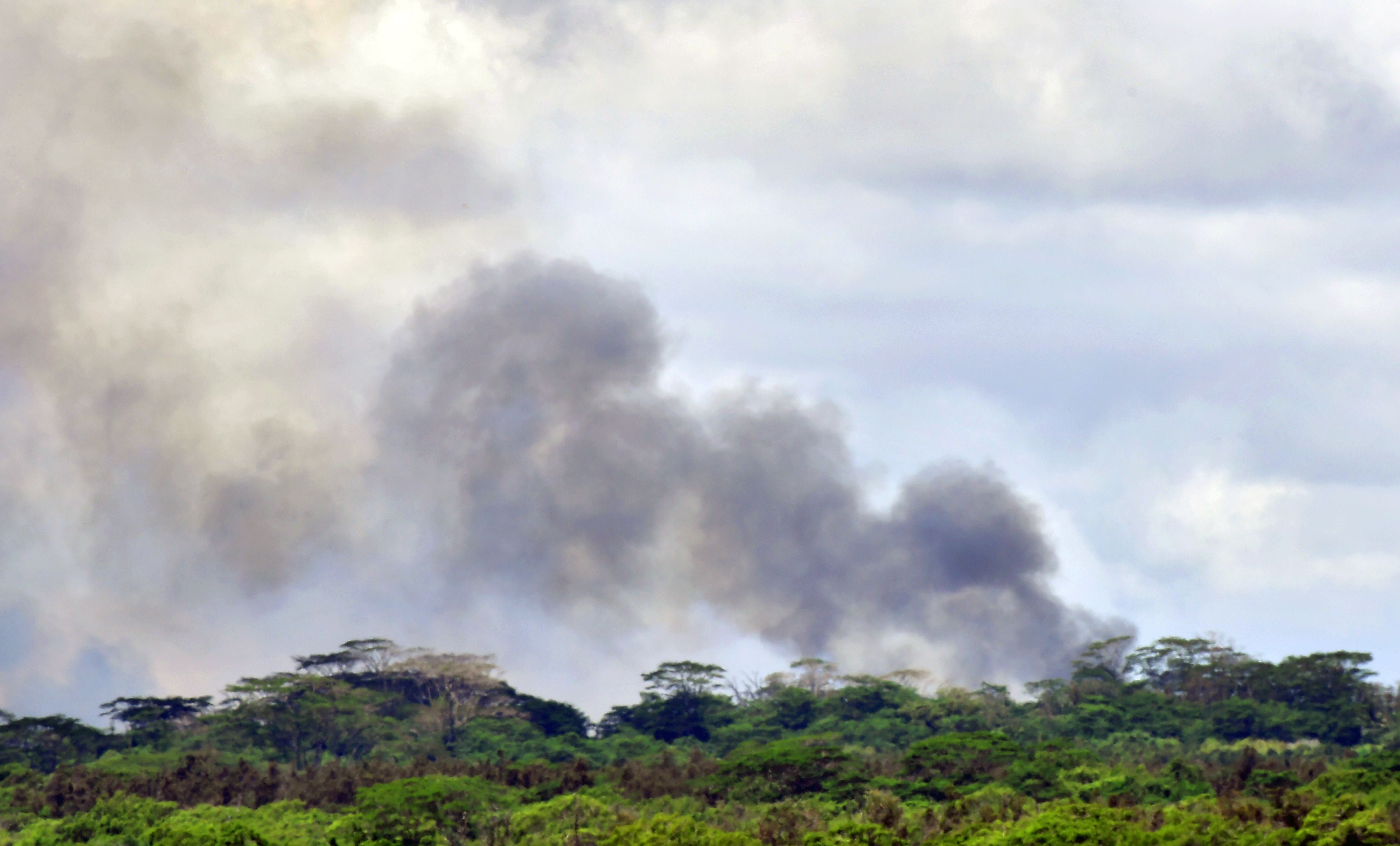 A plume of volcanic smoke rises over the area of Leilani Estates on May 6th, 2018, on Hawaii's Big Island.