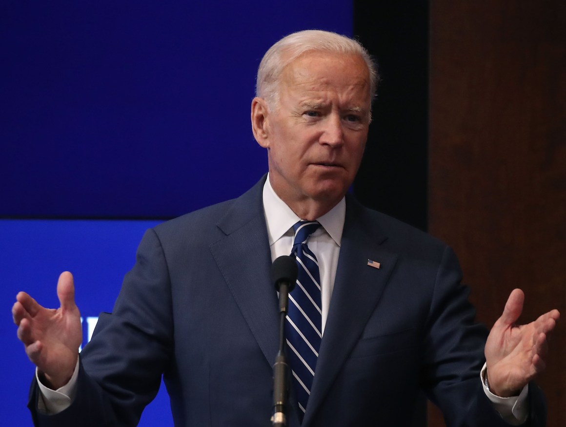 Joe Biden delivers a speech at the Brookings Institution on May 8th, 2018, in Washington, D.C.