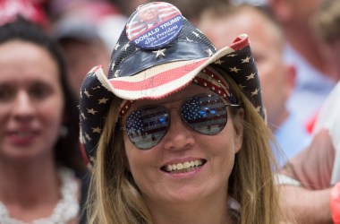 Supporters listen as President Donald Trump speaks during a rally in Elkhart, Indiana, on May 10th, 2018.