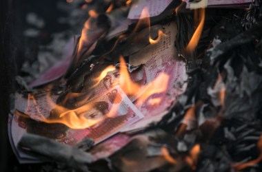 Relatives of earthquake victims burn offerings at the ruins of earthquake-hit Beichuan county during the 10-year anniversary on May 11th, 2018, in the Sichuan province of China. Beichuan county was relocated a decade after it was destroyed by the 2008 earthquake in which more than 15,000 people died.