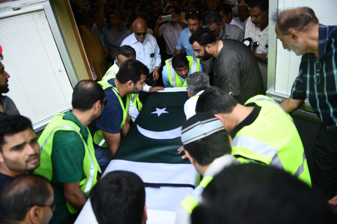 The coffin of Santa Fe High School shooting victim Sabika Sheikh, 17, is carried during her funeral service in Stafford, Texas, on May, 20th, 2018. Sheikh was an exchange student from Pakistan.