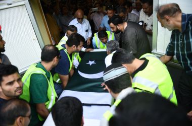 The coffin of Santa Fe High School shooting victim Sabika Sheikh, 17, is carried during her funeral service in Stafford, Texas, on May, 20th, 2018. Sheikh was an exchange student from Pakistan.