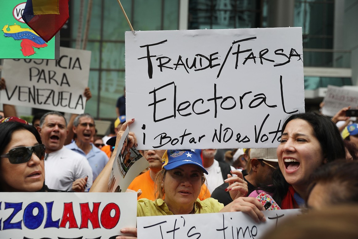 Venezuelans in Miami, Florida, protested against the Venezuelan elections taking place on May 20th, 2018.