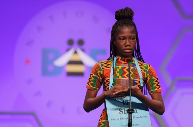 Shifa Amankwah-Gabbey, 12, of Accra, Ghana, participates in the 91st Scripps National Spelling Bee at the Gaylord National Resort and Convention Center on May 30th, 2018, in National Harbor, Maryland. More than 500 spellers from across the country and around the world competed in the bee.