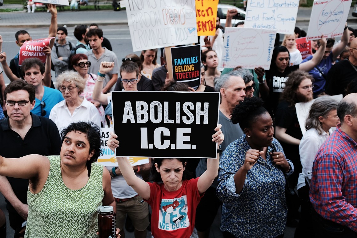 Immigrant rights advocates participate in rally against the ICE on June 1st, 2018, in New York City.