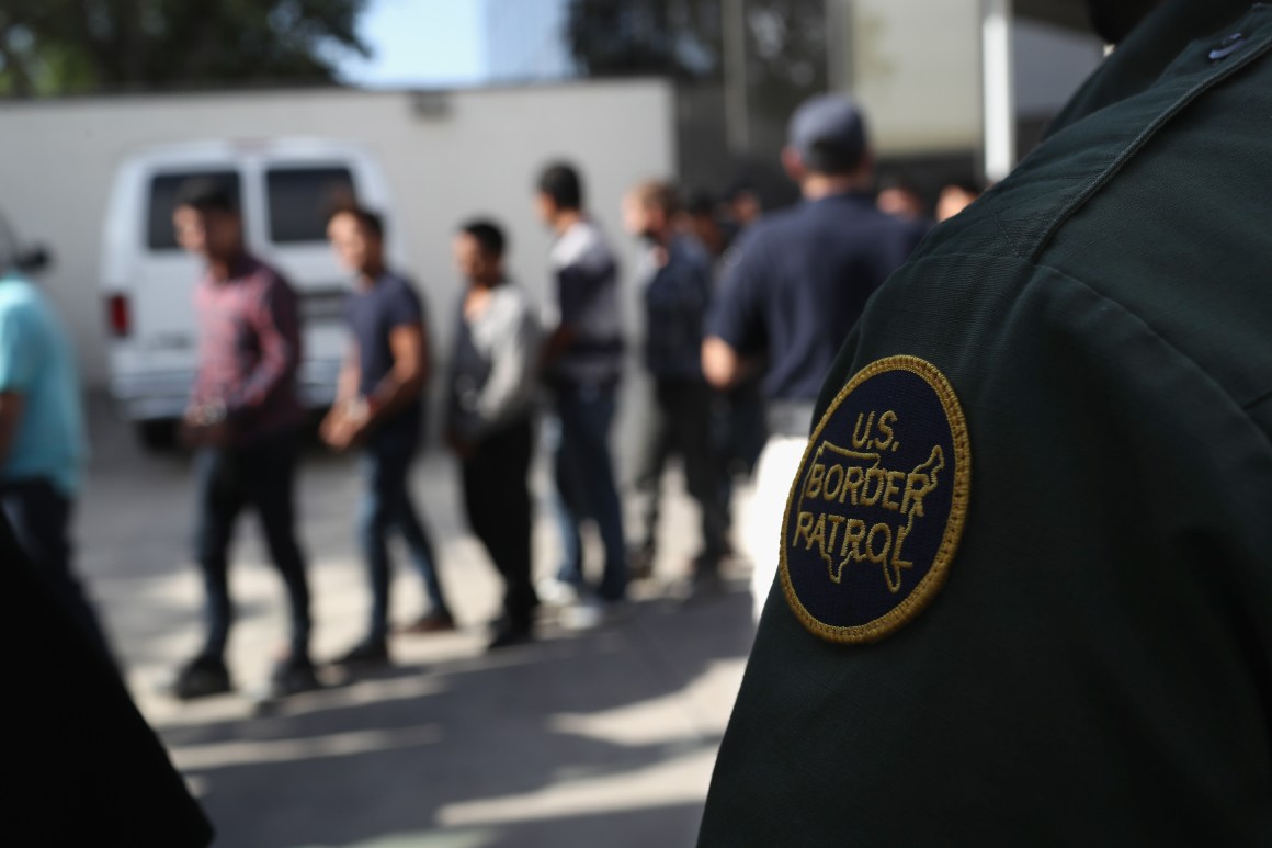 Undocumented immigrants leave a U.S. federal court in shackles on June 11th, 2018, in McAllen, Texas.