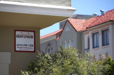 A rental vacancy sign is posted in front of an apartment on June 13th, 2018, in San Francisco, California.