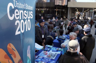 Census workers inform ethnic Russians of the upcoming census count in the Russian enclave of Brighton Beach on March 7th, 2010, in the Brooklyn borough of New York.