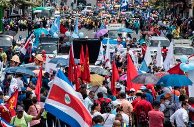 Thousands of public-sector employees march during a strike called by labor unions to protest against austerity measures in San José, Costa Rica, on June 25th, 2018.