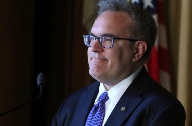 Acting EPA Administrator Andrew Wheeler speaks to staff at the Environmental Protection Agency headquarters on July 11th, 2018, in Washington, D.C.