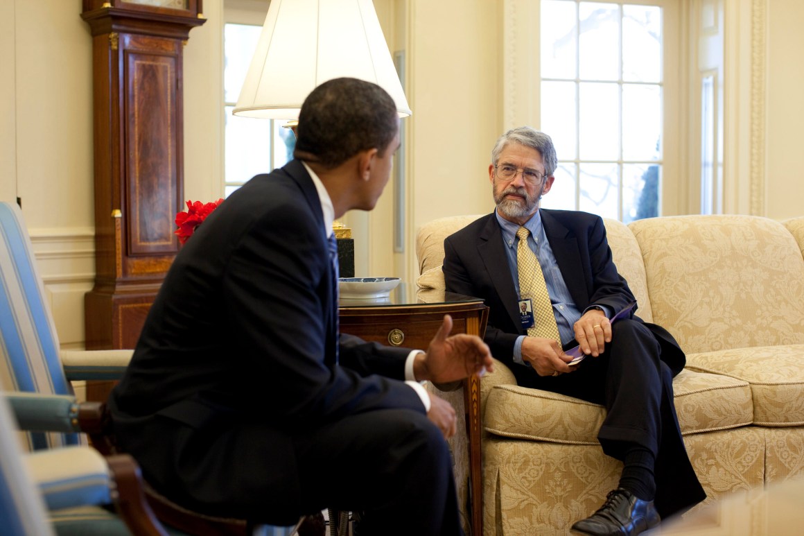 President Obama meets with John Holdren, Office of Science and Technology Policy, in the Oval Office on March 9th, 2009.