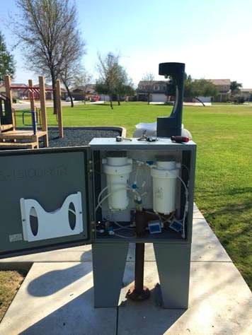 A point-of-use filter at Felecita Park in Arvin, California, helps treat arsenic and other contaminants in the water.