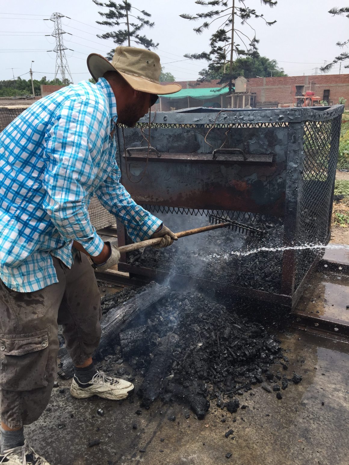 A biochar-making batch pyrolyzer behind Brenton Ladd's house.