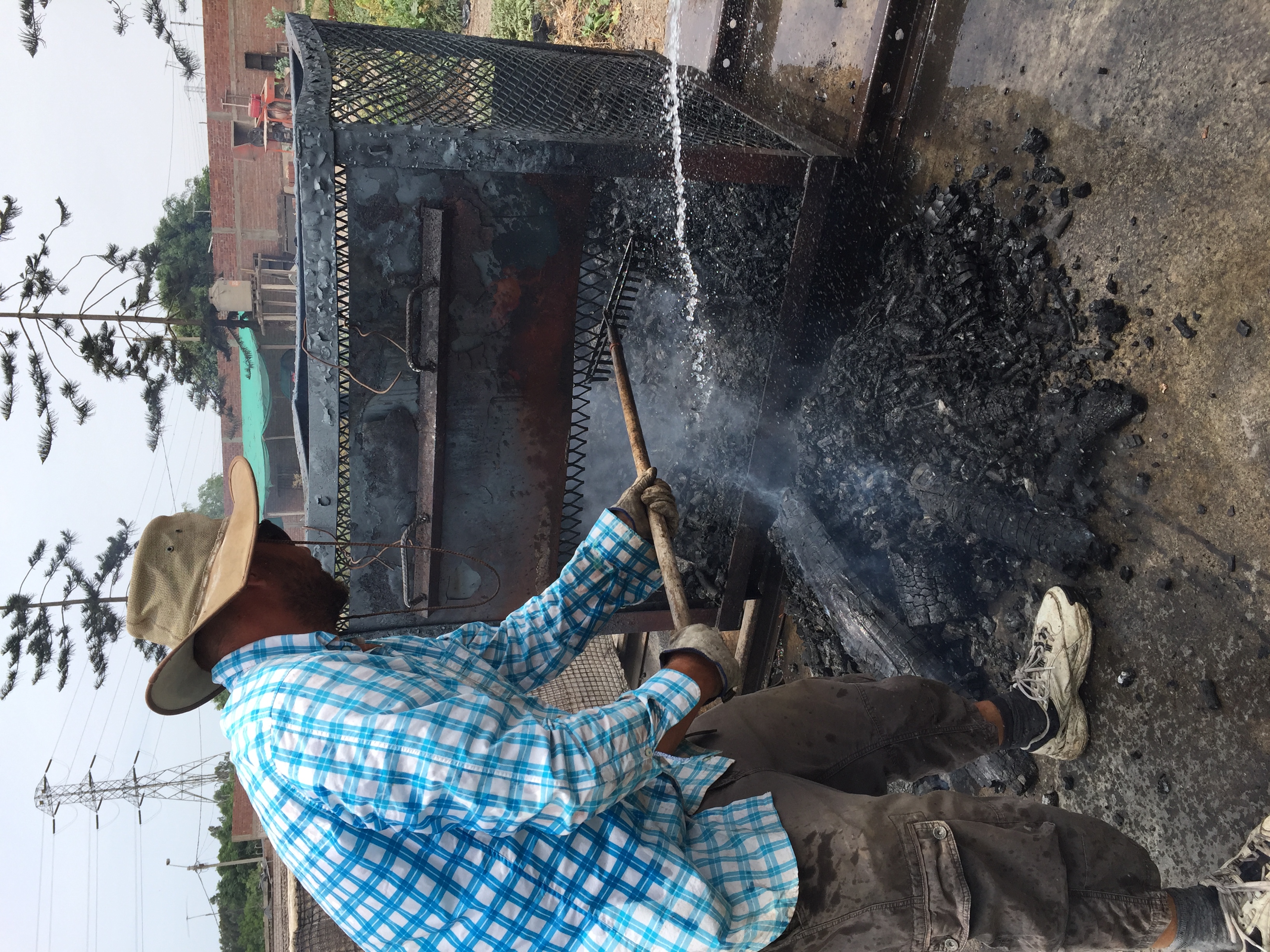 A biochar-making batch pyrolyzer behind Brenton Ladd's house.