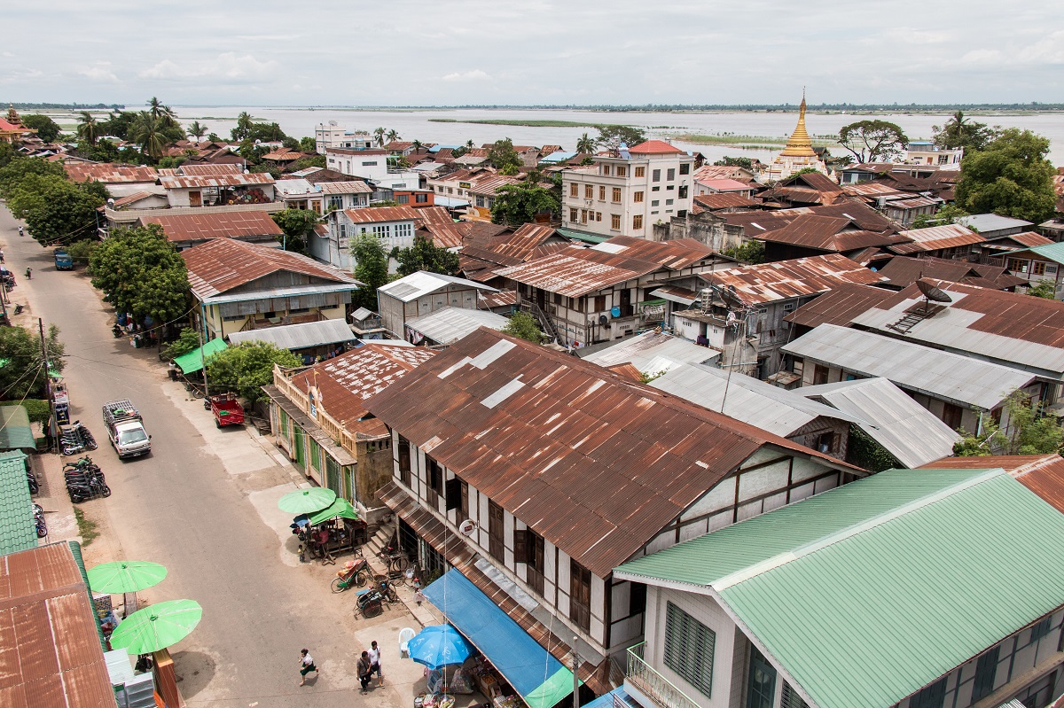 A birds-eye view of Katha, a town along the Irrawaddy River in northern Myanmar.