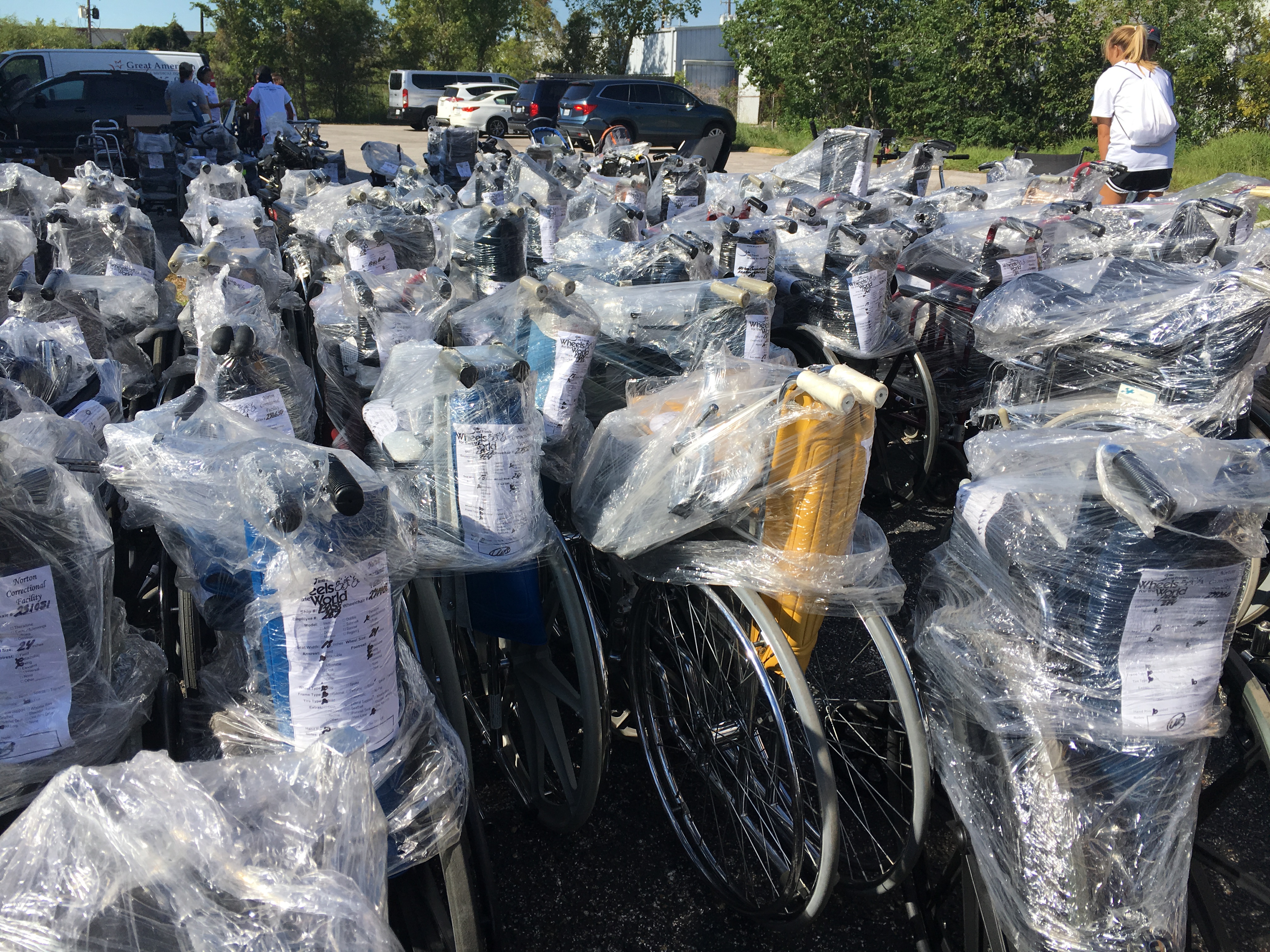 Donated wheelchairs for survivors of Hurricane Harvey.