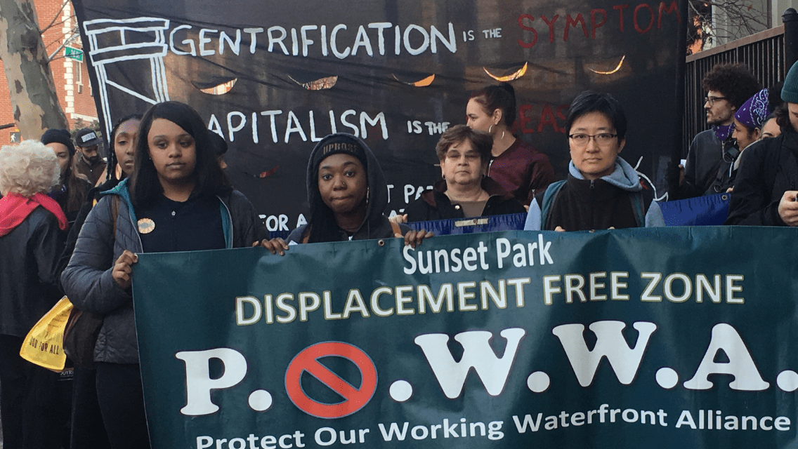 Residents of Sunset Park, Brooklyn, protest the Bush Terminal renovation.