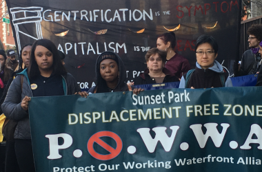 Residents of Sunset Park, Brooklyn, protest the Bush Terminal renovation.