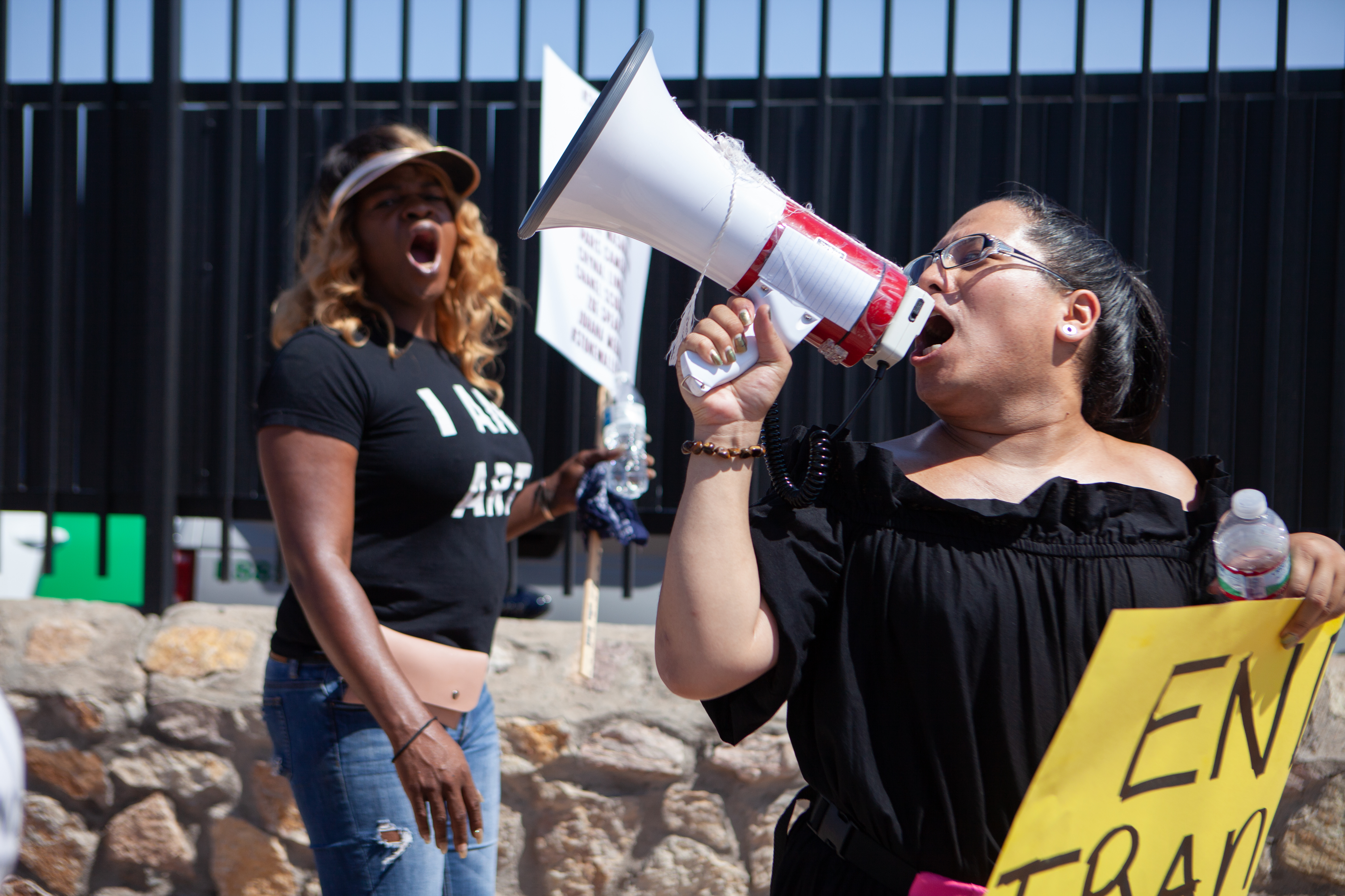 Protesters lead chants outside the El Paso Processing Center.