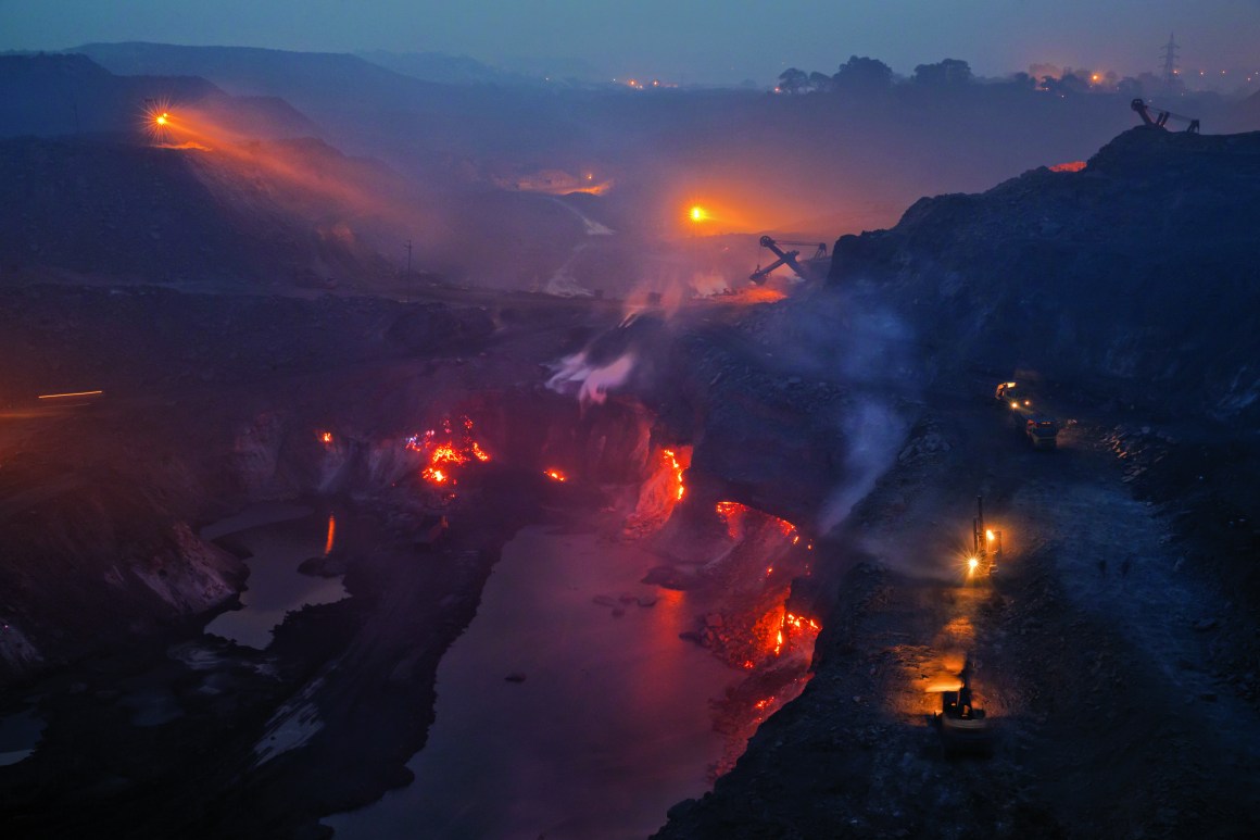 An underground fire, which locals say first started in an abandoned mine here in 1916, still burns as workers tap the remaining supply of coal.