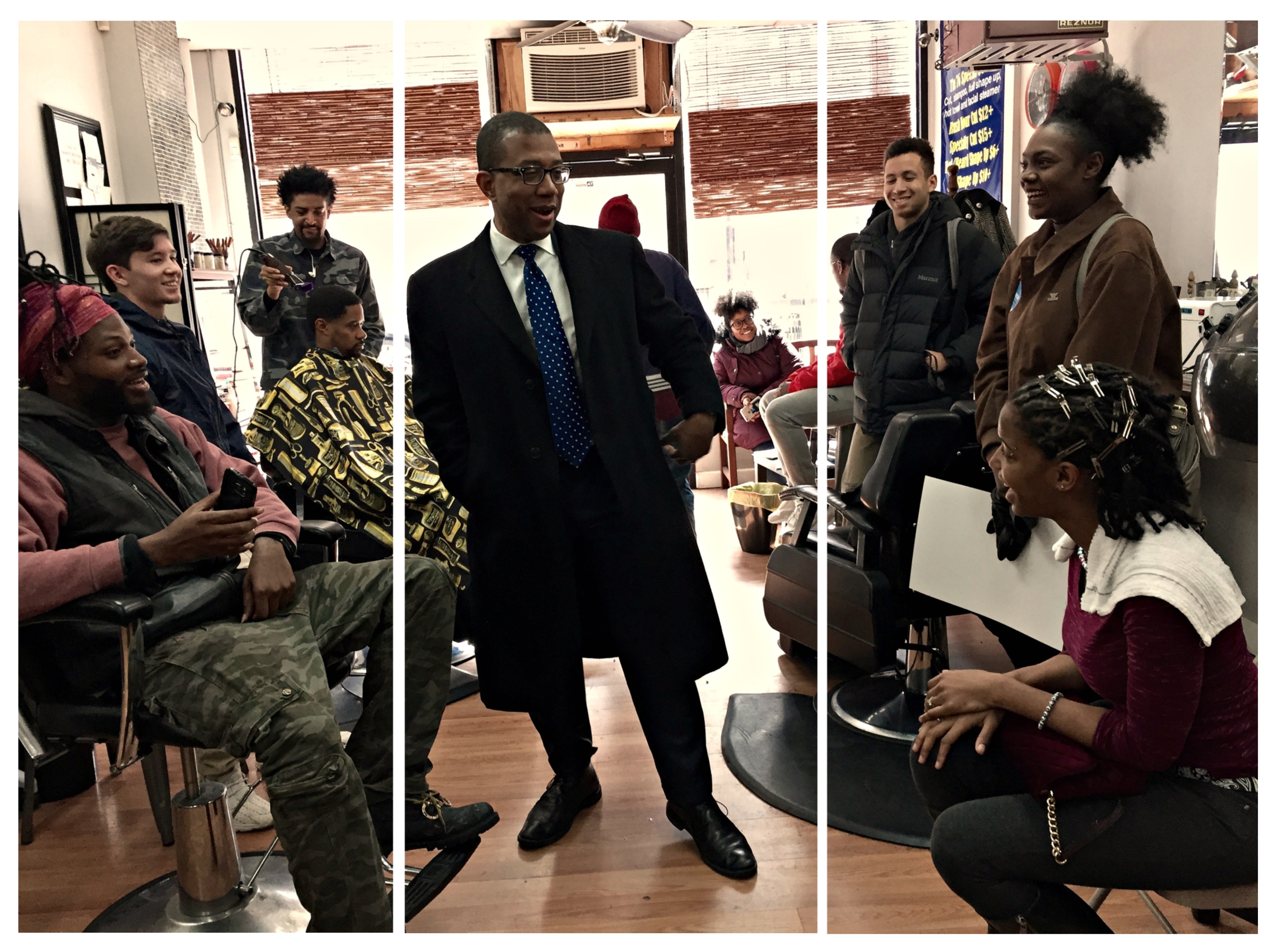 Johnson campaigns at a barber shop on March 11th in Newark, New Jersey.