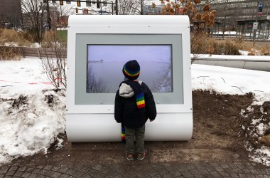 The video kiosk in Cleveland's Public Square was part of Julia Christensen's project "Waiting for a Break."