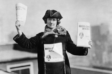 Kitty Marion with copies of The Birth Control Review in 1915.