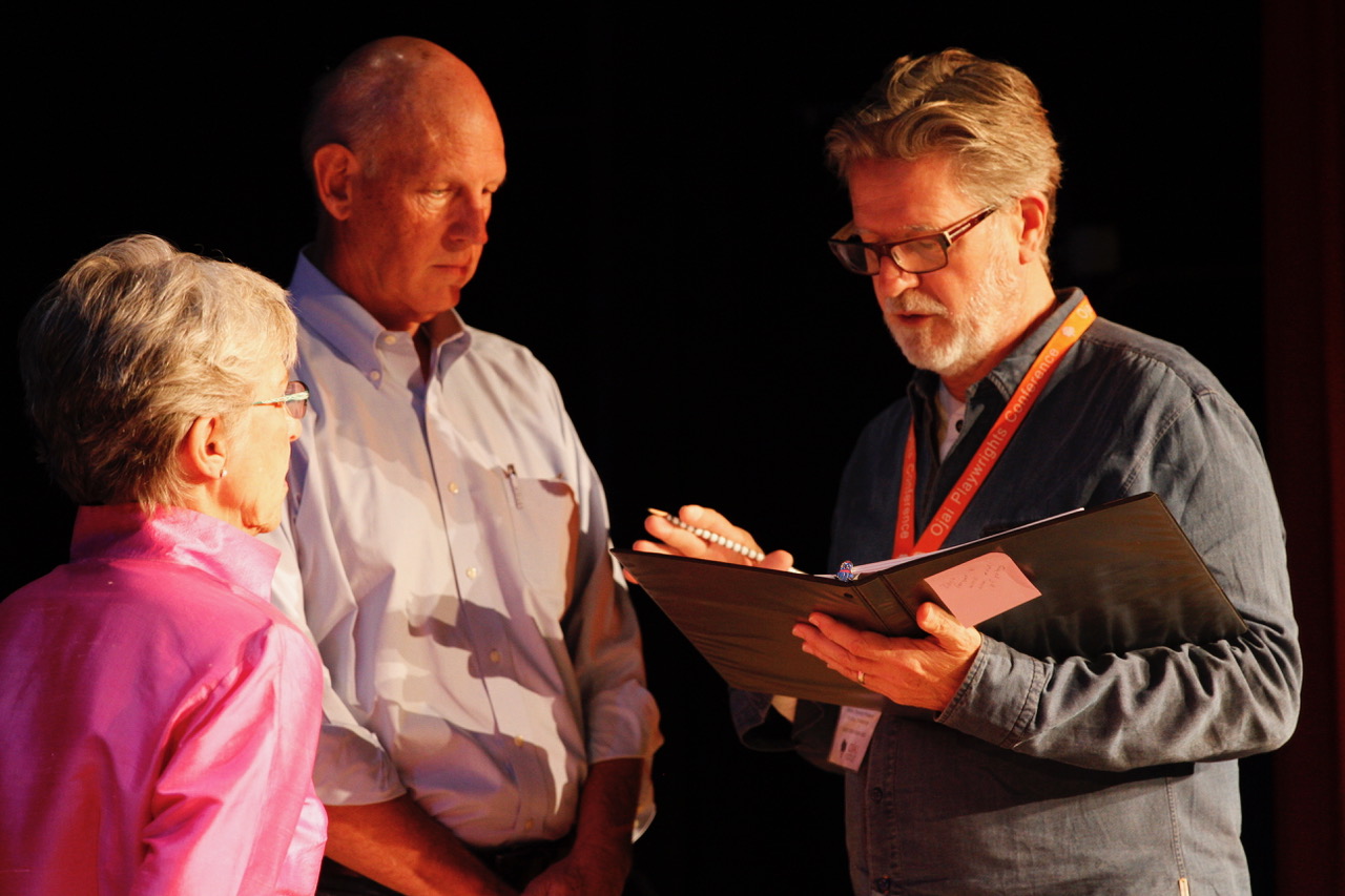 Left to right: actors Robin Gerber and Carl Thelander, with artistic director Robert Egan.