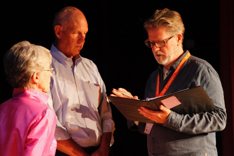 Left to right: actors Robin Gerber and Carl Thelander, with artistic director Robert Egan.