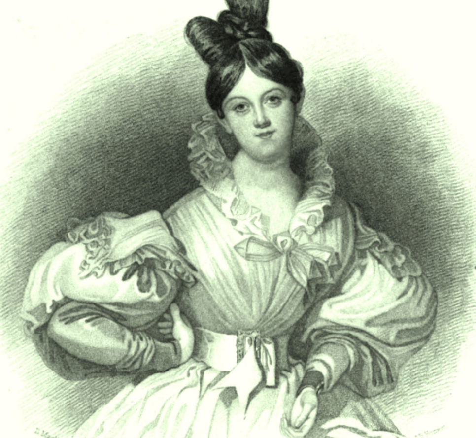 A pencil sketch of Letitia Elizabeth Landon, drawn sometime between 1831 and 1835.