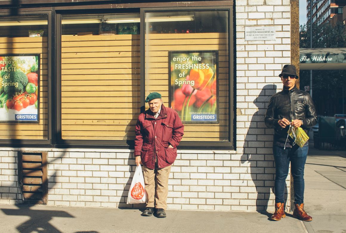 men groceries plastic bags