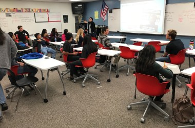 Teacher Catherine Connelly leads a lesson on giving compliments in Vista's new class on social and emotional wellness.