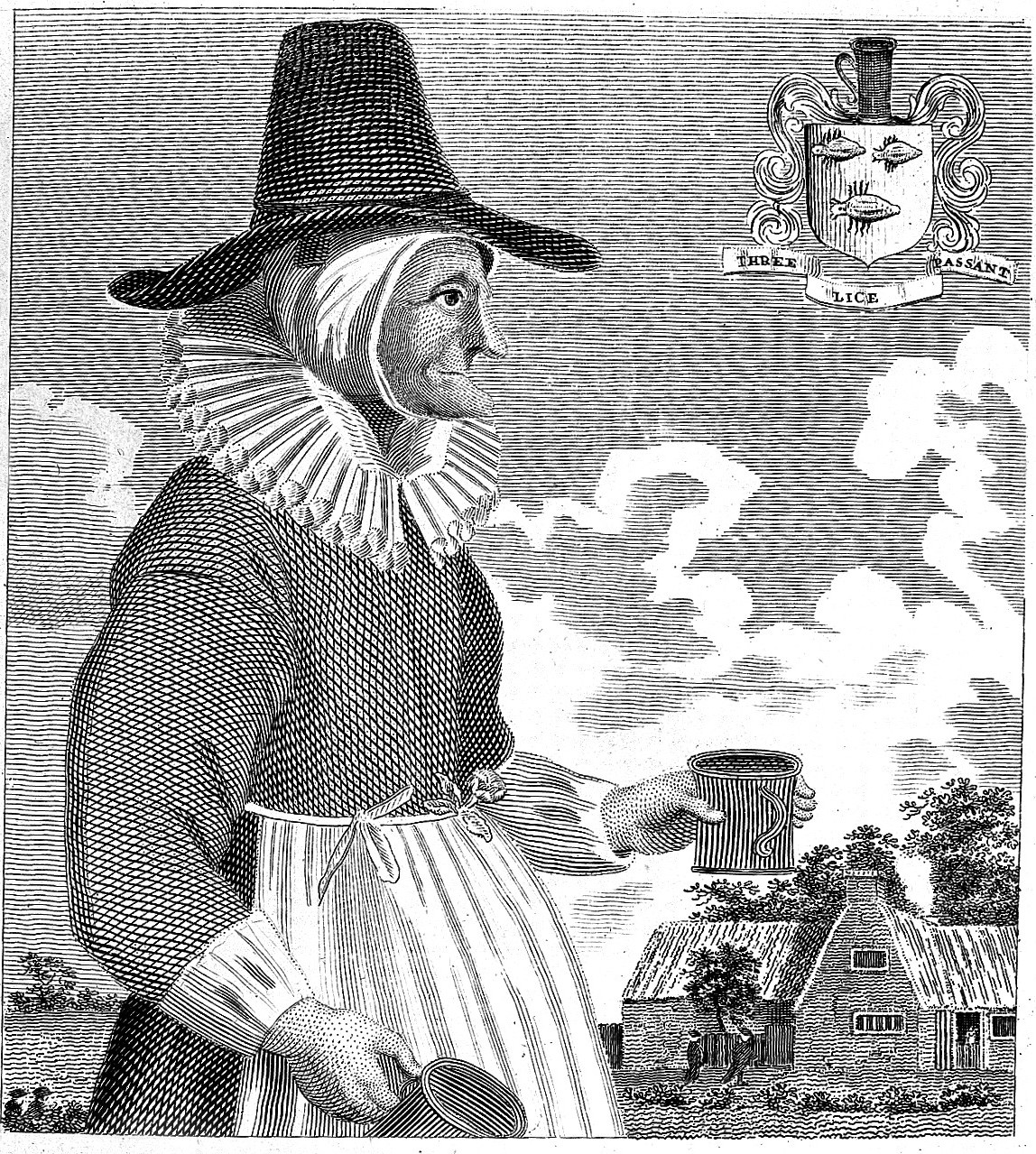 A woodcut of Mother Louise, a popular 17th-century alewife in England.