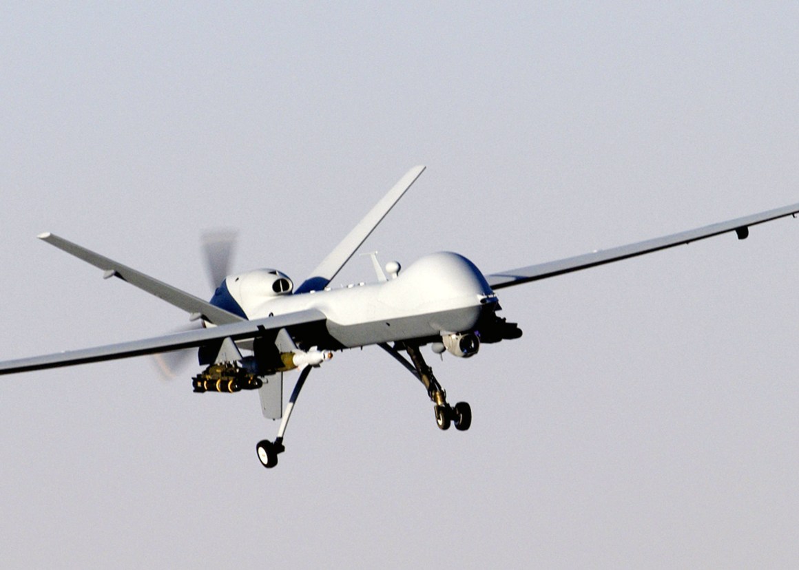 A General Atomics MQ-9 Reaper, a hunter-killer surveillance UAV.