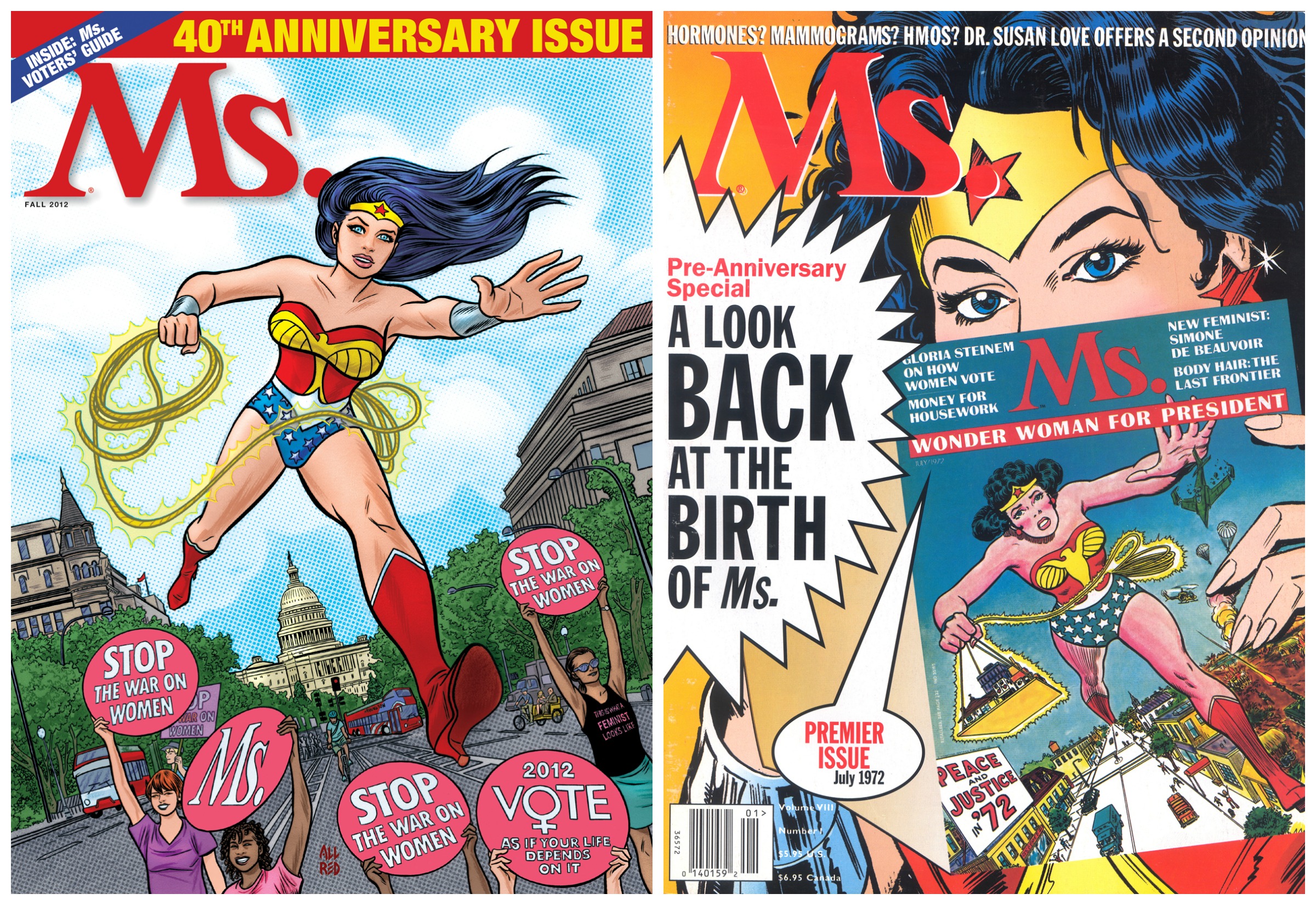 Wonder Woman returned to the cover of Ms. for its 35th and 40th anniversaries.