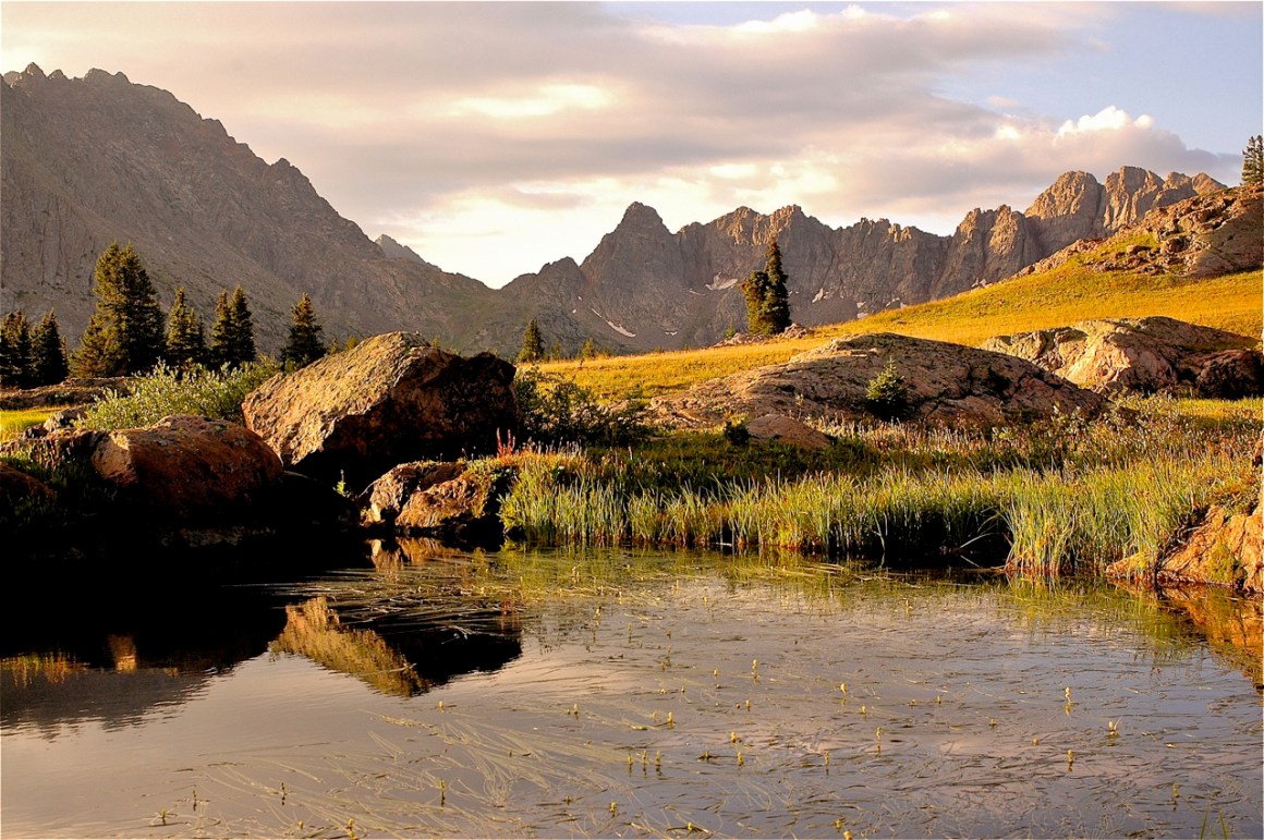 Snow melted off the peaks of the Gore Range in Colorado