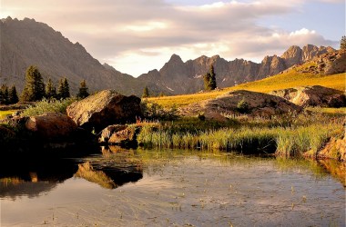 Snow melted off the peaks of the Gore Range in Colorado