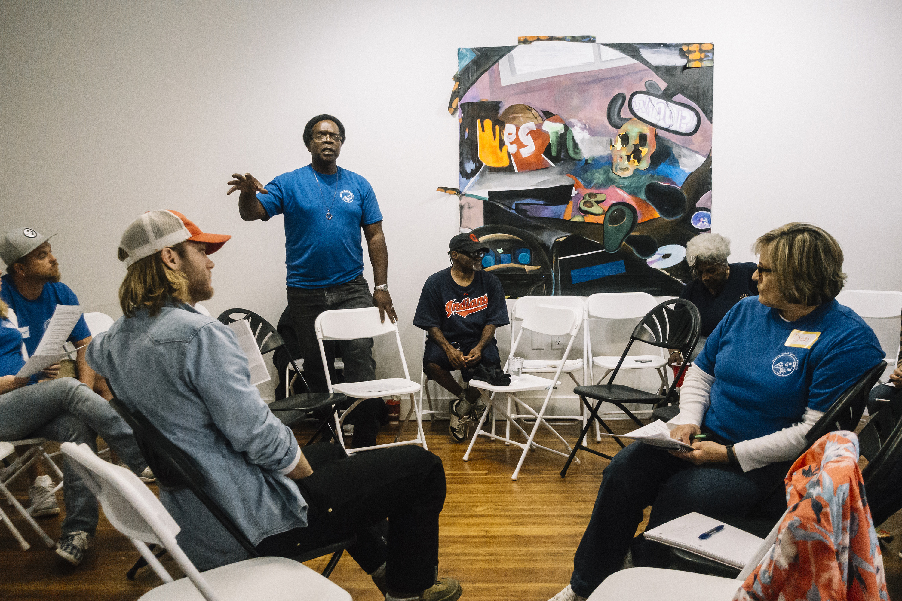 Newark, Ohio, September 8th, 2018: Eric Lee speaks during a Newark Think Tank on Poverty meeting in a local art gallery space.