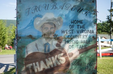 A sign outside the Troubador, a honky-tonk in Winchester, Virginia.