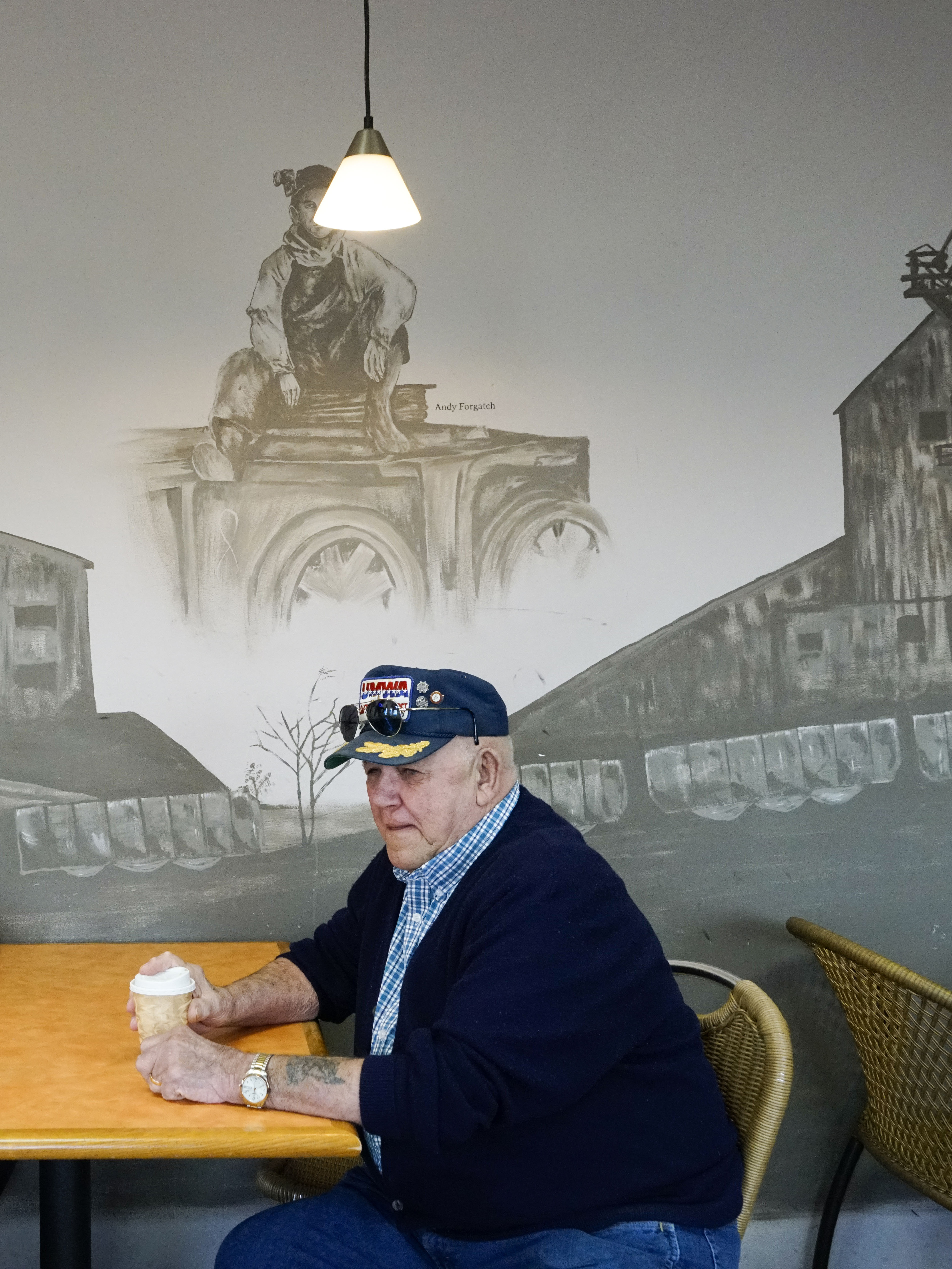 Jack McReynolds at Dixie Cream Donuts in West Frankfort. McReynolds is a retired coal miner and president of Retired Miners.