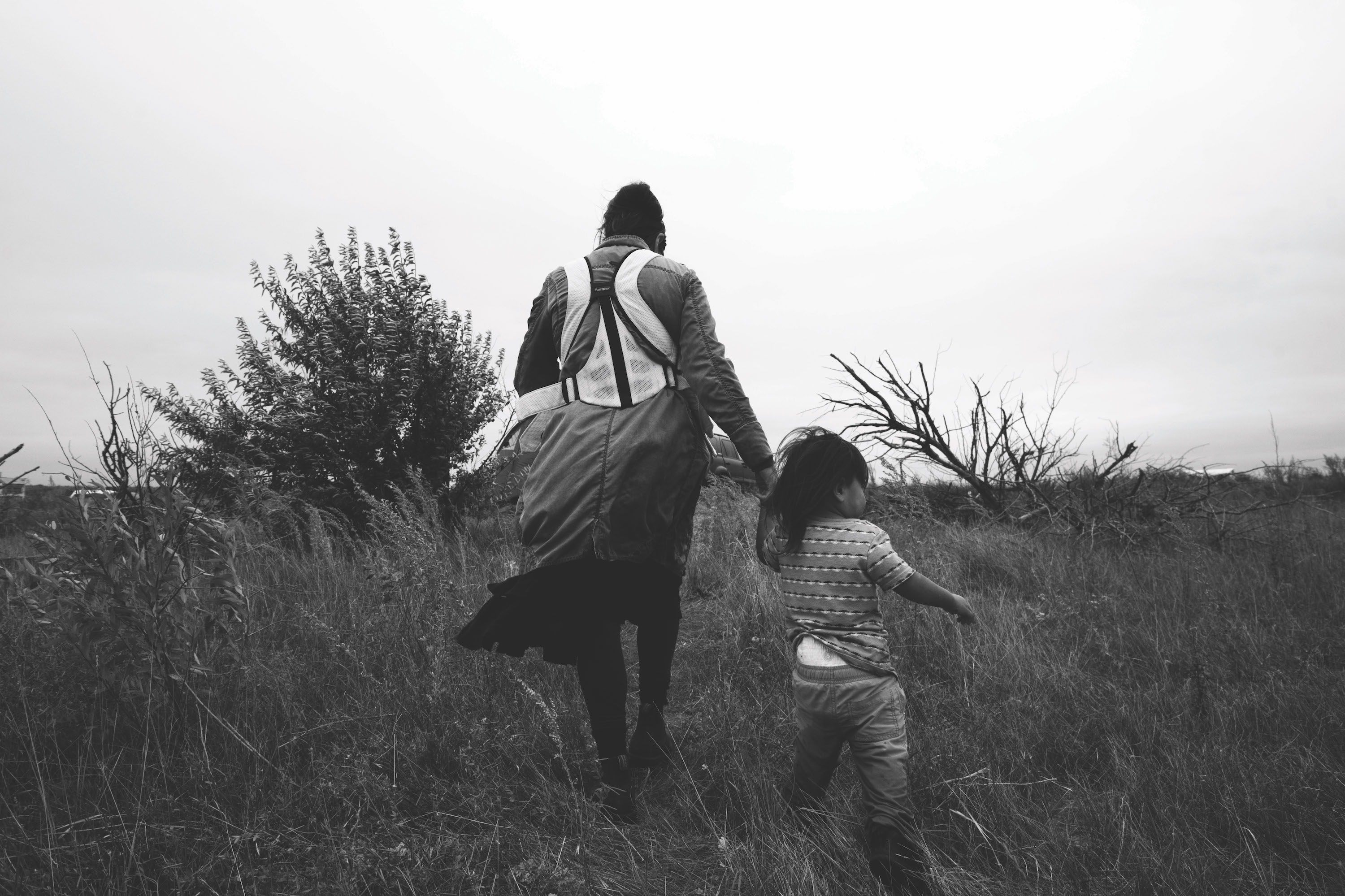 A young family at Sacred Stone Village.