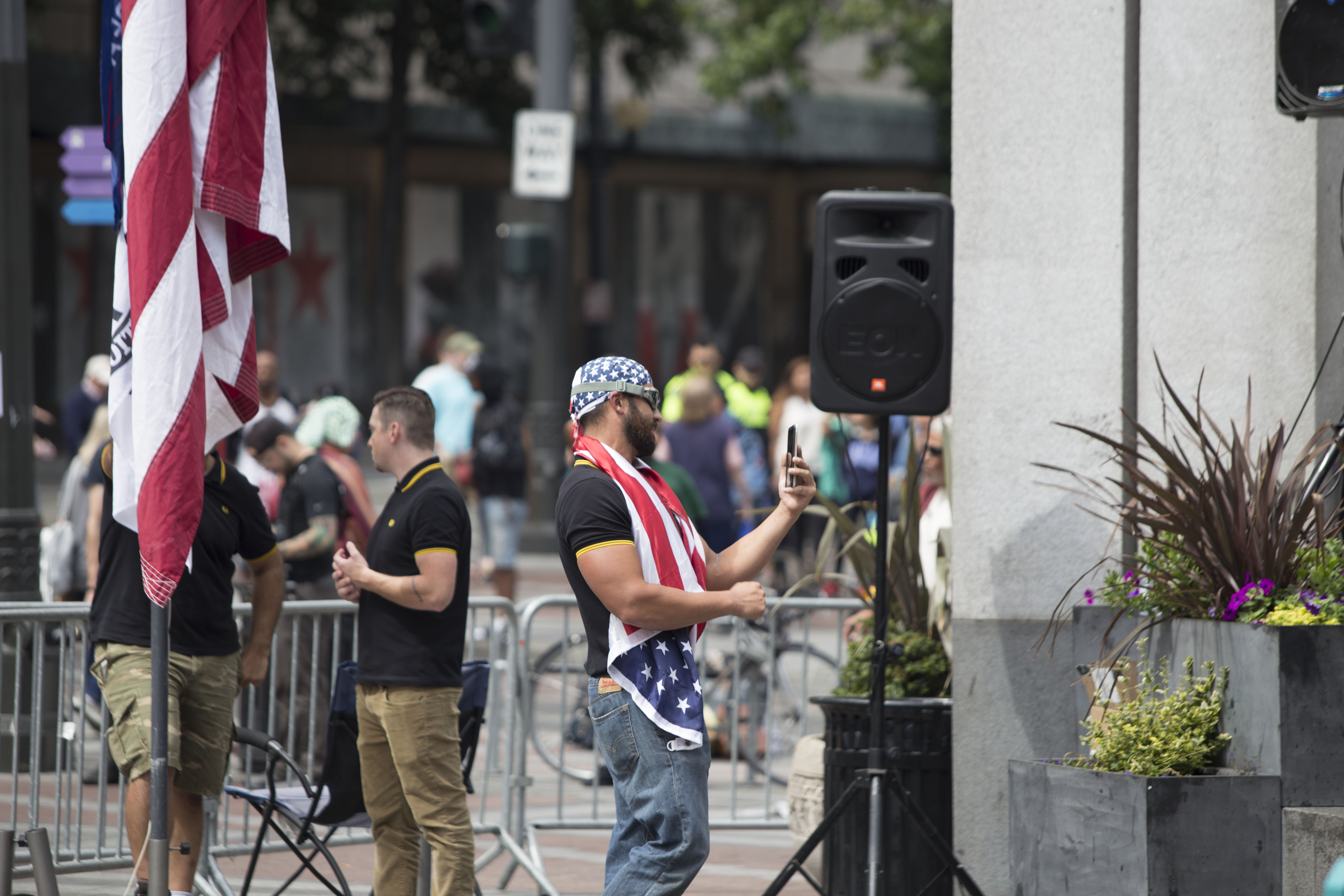 Joey Gibson, pictured here at a demonstration in Seattle.