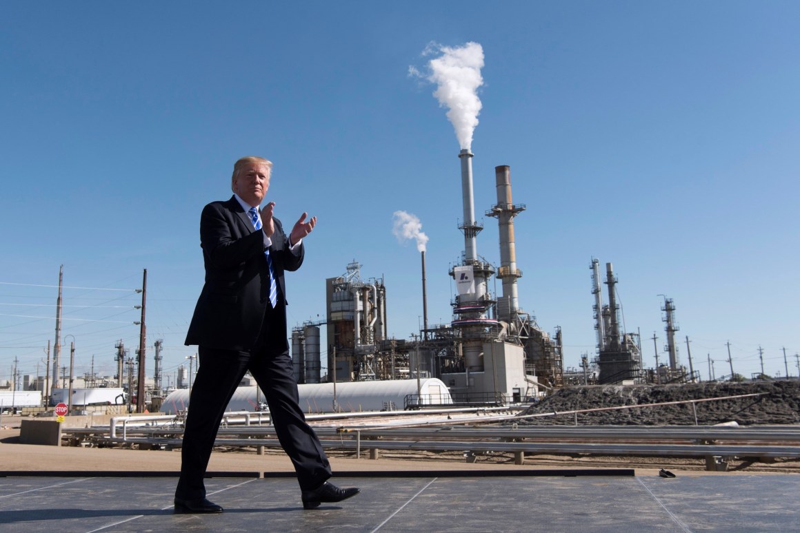 President Donald Trump pitches his Tax Cuts and Jobs Act at the Andeavor oil refinery in North Dakota in September of 2017.