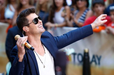 Singer Robin Thicke performs on NBC's Today Show at Rockefeller Plaza on July 30, 2013, in New York City.