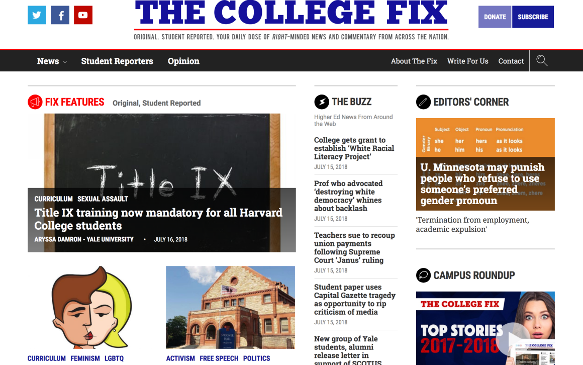 The College Fix homepage.