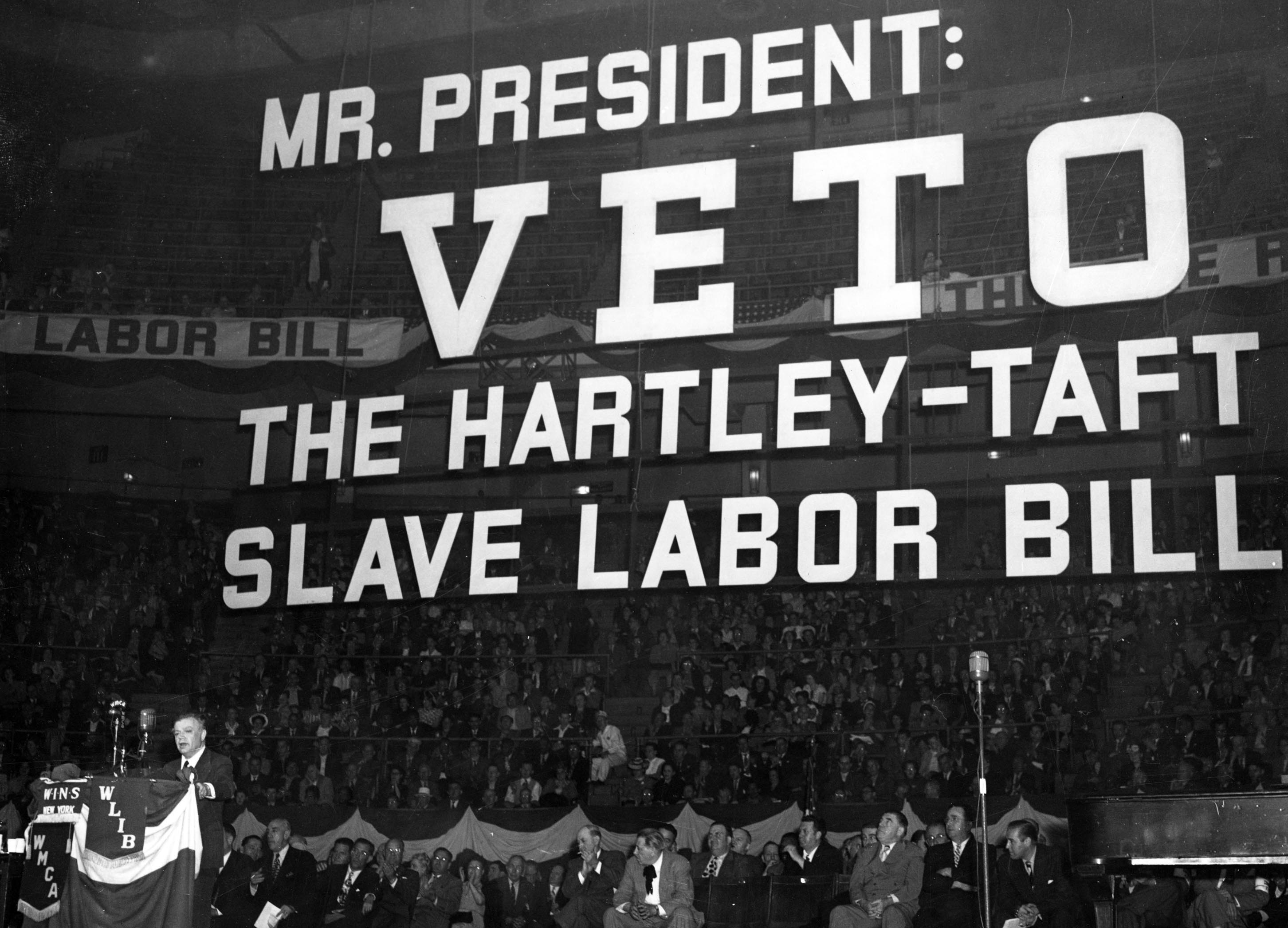 Labor leader David Dubinsky delivers a speech against the Taft-Hartley bill on May 4th, 1947.