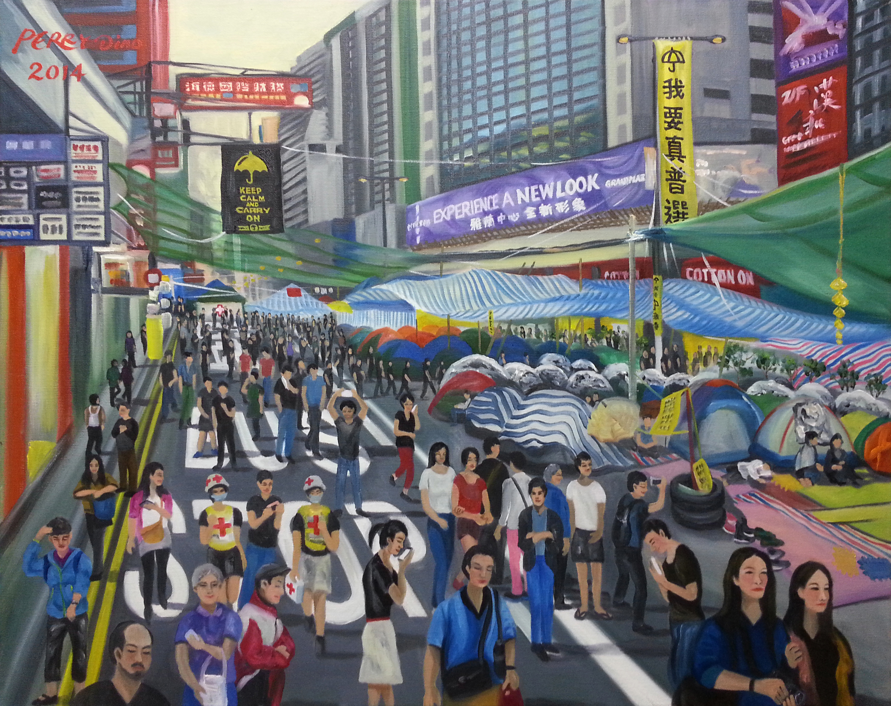 Occupy Central—Tents on Nathan Road, Mongkok, by Perry Dino; oil on canvas, November 16th, 2014.