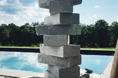 Stacked concrete blocks.